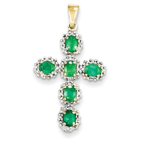 14k Diamond & Emerald Cross Pendant