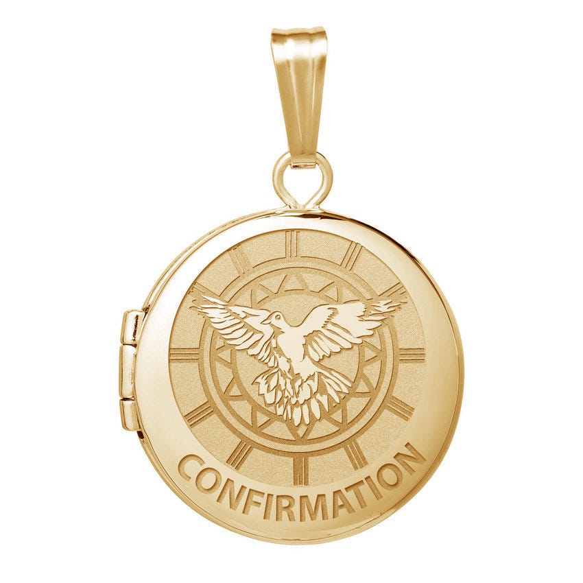 14k Yellow Gold Round "Confirmation" Holy Spirit Locket