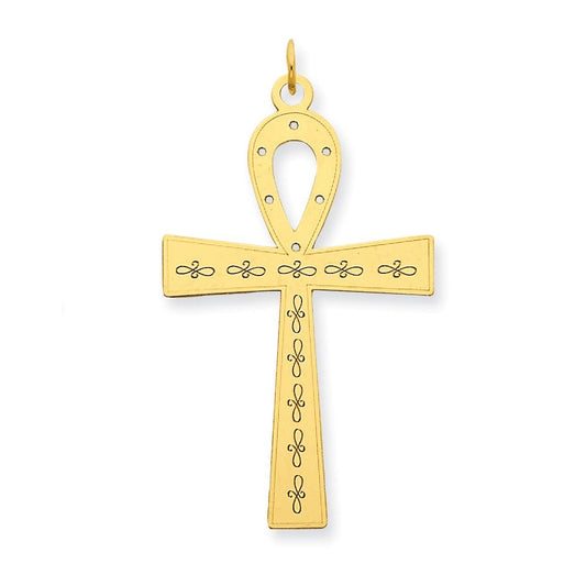14K Laser Designed Ankh Cross Pendant