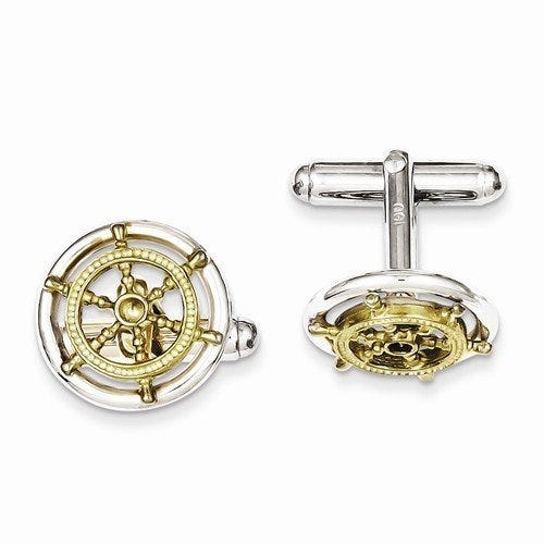 Sterling Silver Vermeil Sailor Wheel Cufflinks
