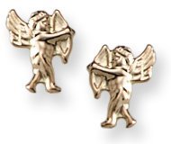 14K Yellow Gold Cupid Children Post Earrings