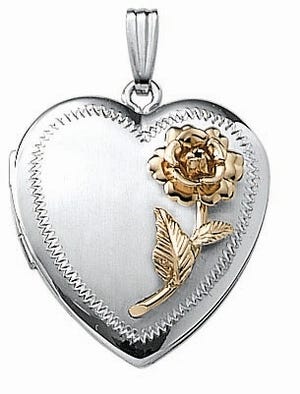 14k White Gold Two Tone Rose Heart Photo Locket