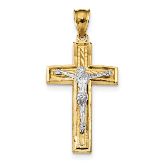 14k Two-tone Diamond-cut Latin Crucifix Pendant