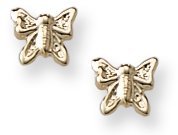 14K Yellow Gold Children's "Butterfly" Safety Back Earrings