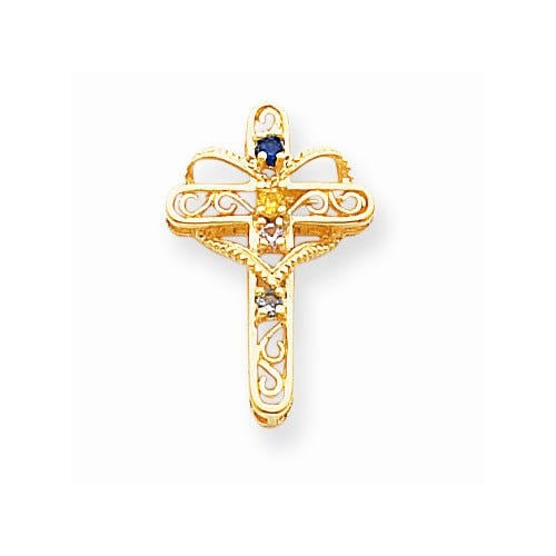 14k Genuine 4 Stone Mother\'s Cross Pendant
