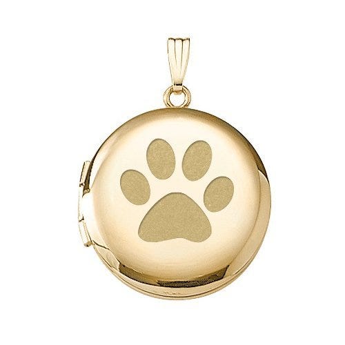 Solid 14k Yellow Gold Dog's Paw Print Round Photo Locket