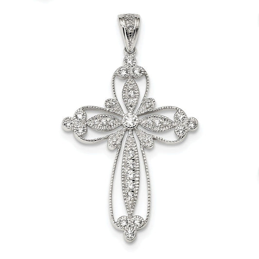 Sterling Silver CZ Filigree Cross Pendant