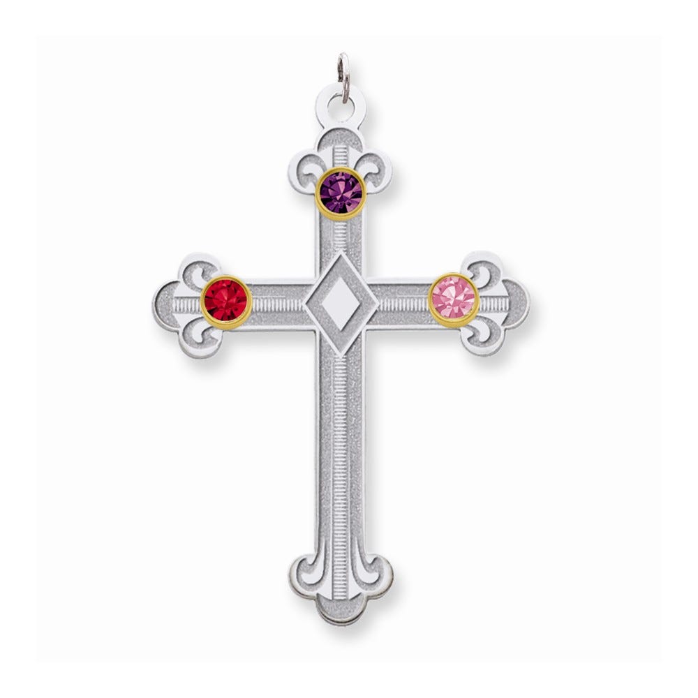 Sterling Silver/14k Bezel Crystal Family Cross Pendant