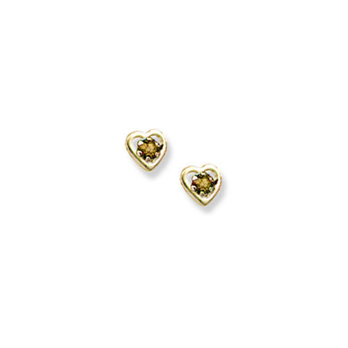 14K Yellow Gold Child's Genuine Citrine Birthstone Heart Earrings
