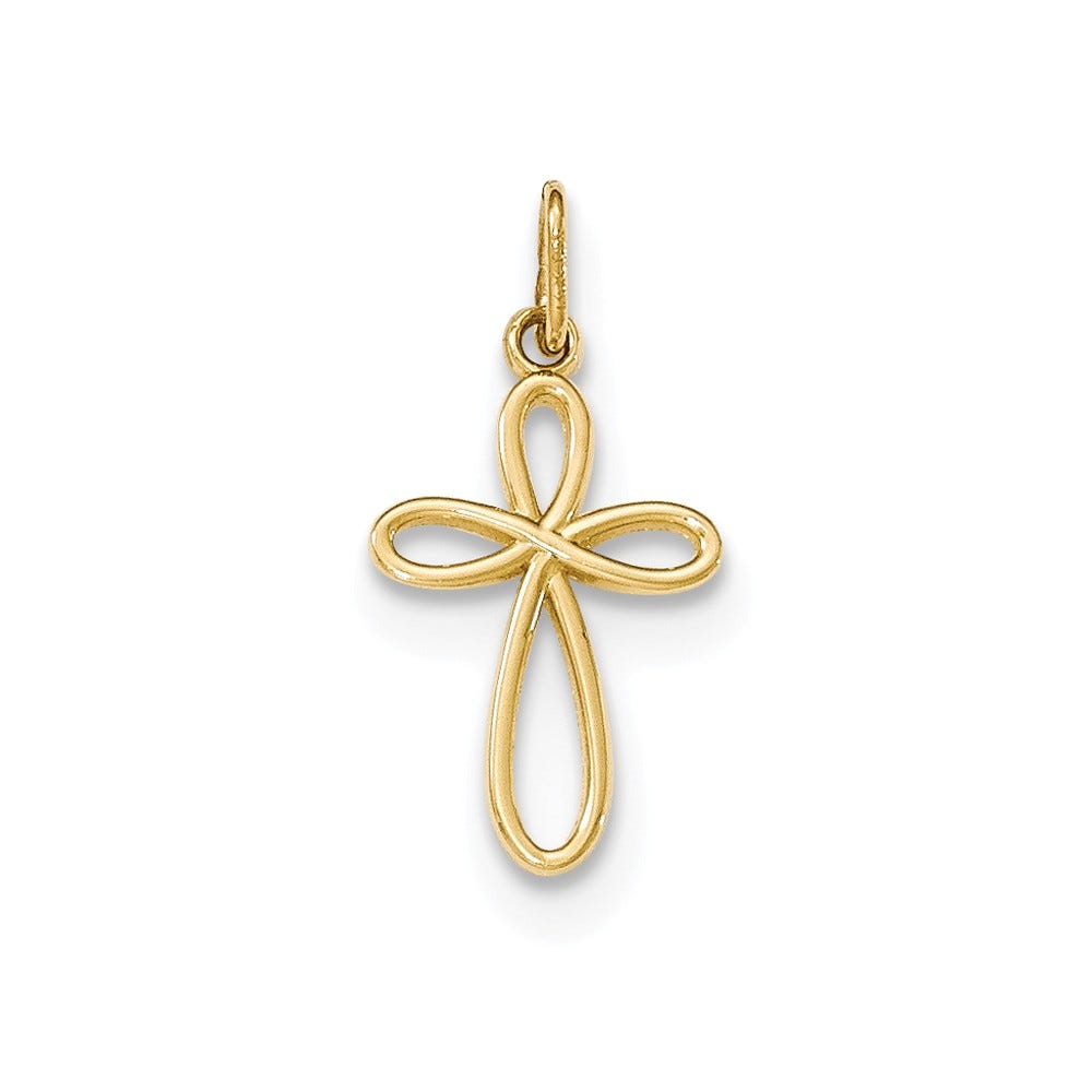 14k Gold Polished Small Ribbon Cross Pendant