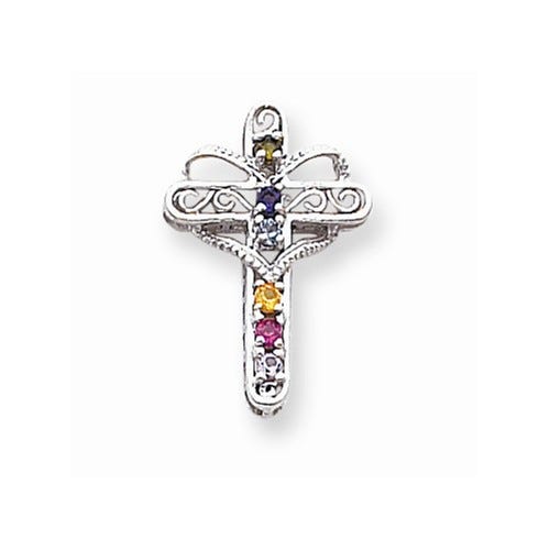 14k White Gold Genuine Mother\'s Cross Pendant