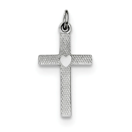 Sterling Silver Rhodium-plated Heart Cross Charm