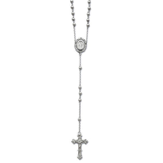 Sterling Silver Polished Rosary Necklace /with Miraculous Medal