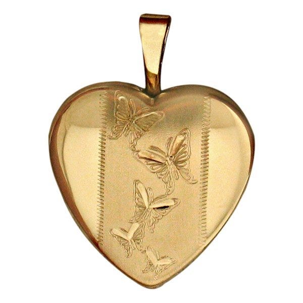 14k Gold Filled Small Butterfly Heart Photo Locket - 2/3 inch x 2/3 inch
