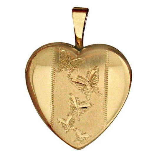 14k Gold Filled Small Butterfly Heart Photo Locket - 2/3 inch x 2/3 inch