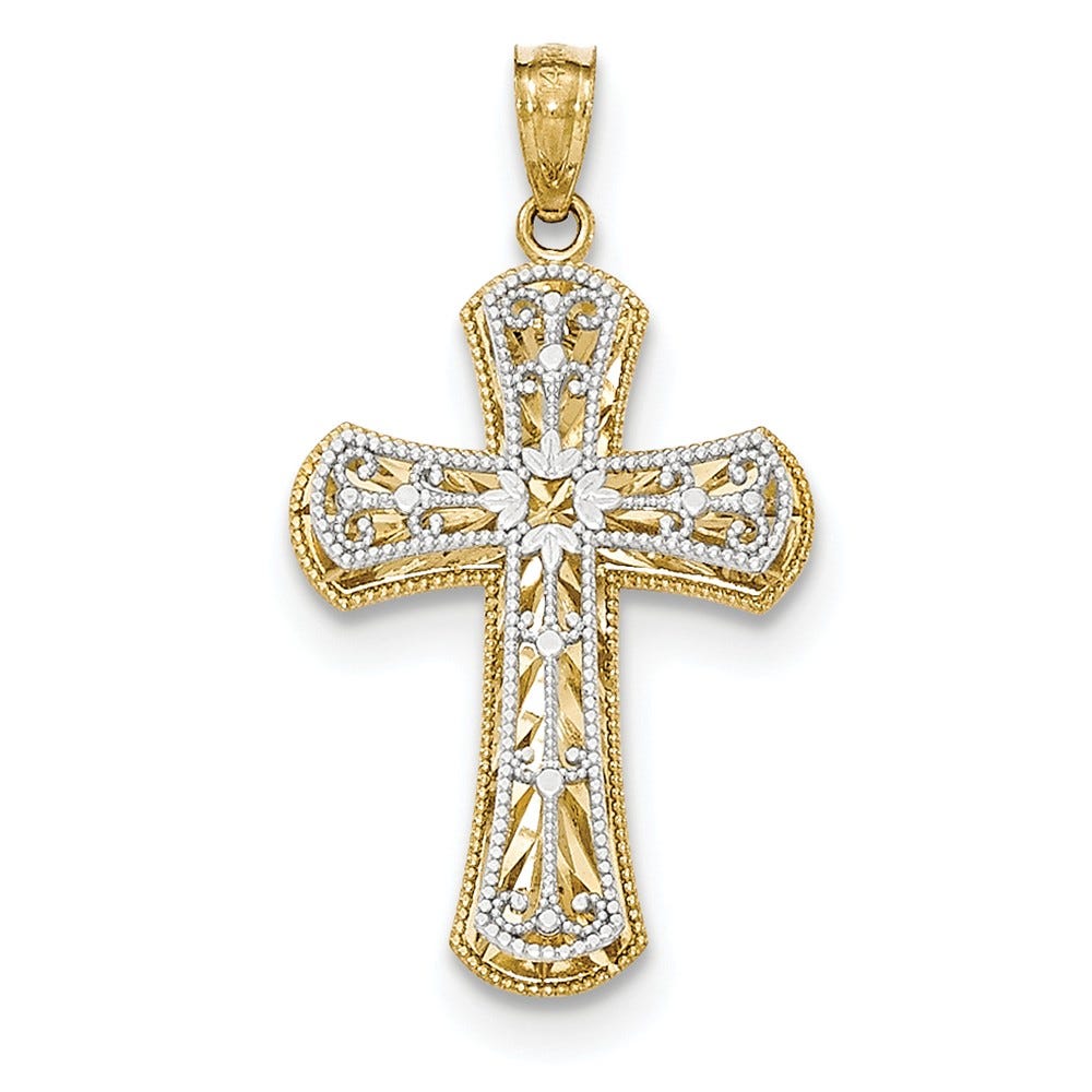 14k Y/W Gold Polished 2 Level Cross Pendant