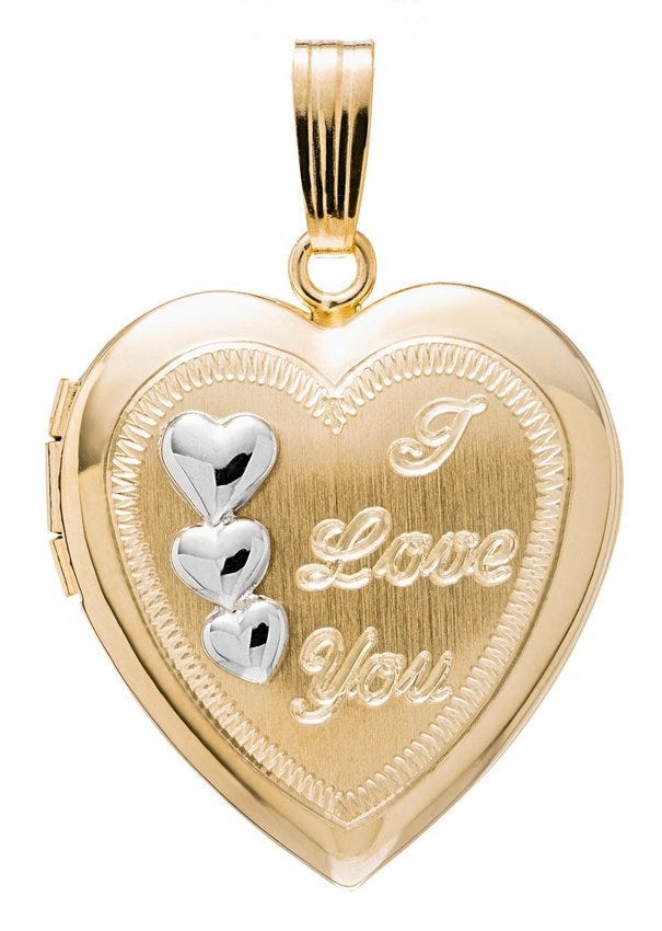 Solid 14k Yellow Gold I Love You Heart Photo Locket