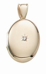 Solid 14k Premium Weight Yellow Gold Oval with Center Diamond Picture Locket