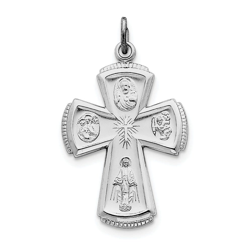 Sterling Silver Rhodium-plated Satin Cross Pendant