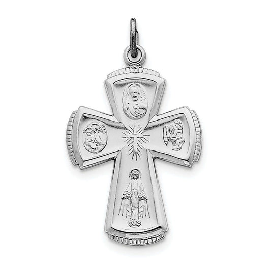 Sterling Silver Rhodium-plated Satin Cross Pendant