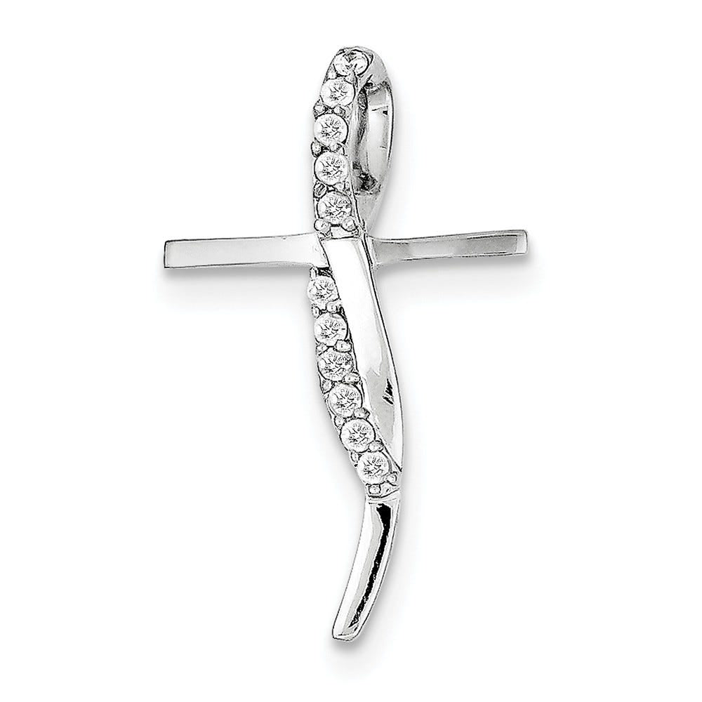 Sterling Silver Rhodium-plated CZ Cross Pendant