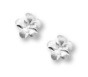 14K  White Gold Children's "Flower" Hand Engraved Earrings