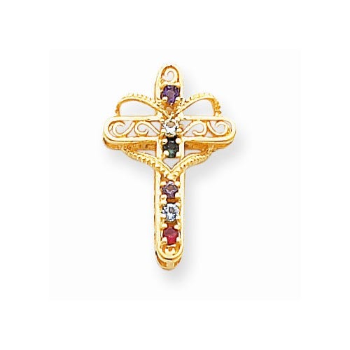 14k Genuine 6 Stone Mother\'s Cross Pendant