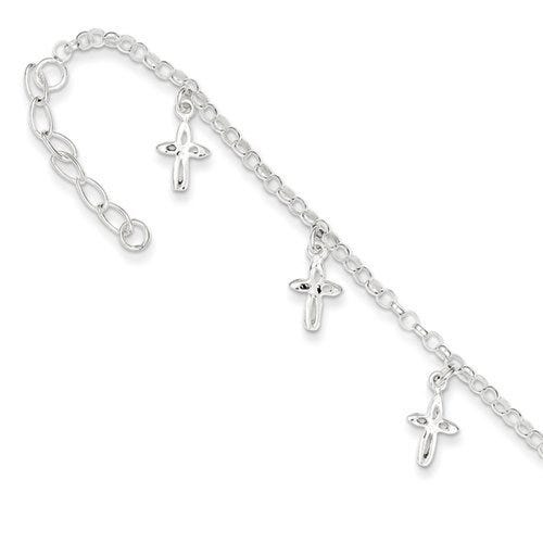 Sterling Silver 9" Cross Charm Anklet