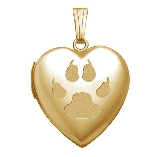 Solid 14K Yellow Gold Cat's Paw Print Heart Photo Locket