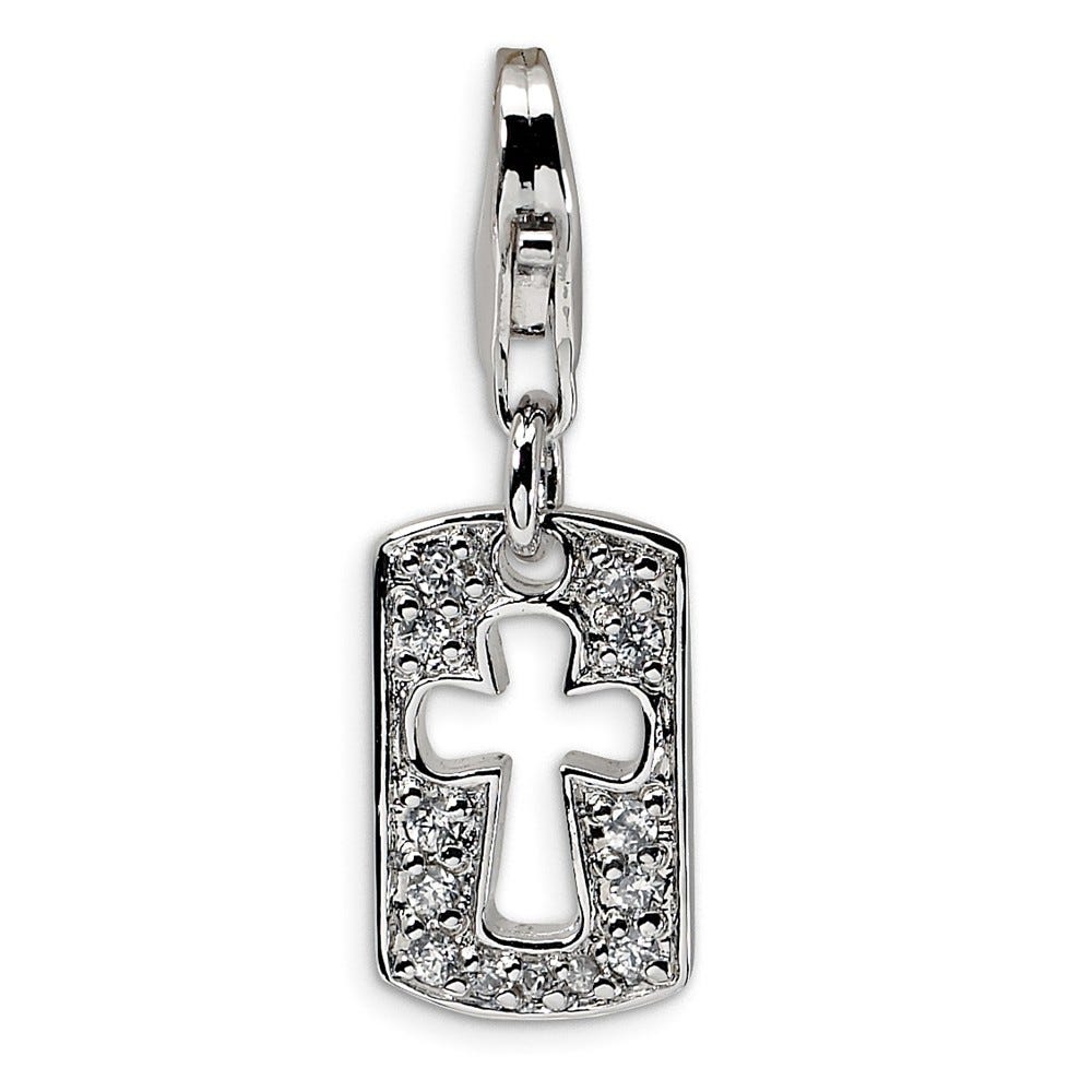 Sterling Silver CZ Cut-out Cross/Faith Clip-on w/Lobster Clasp Charm