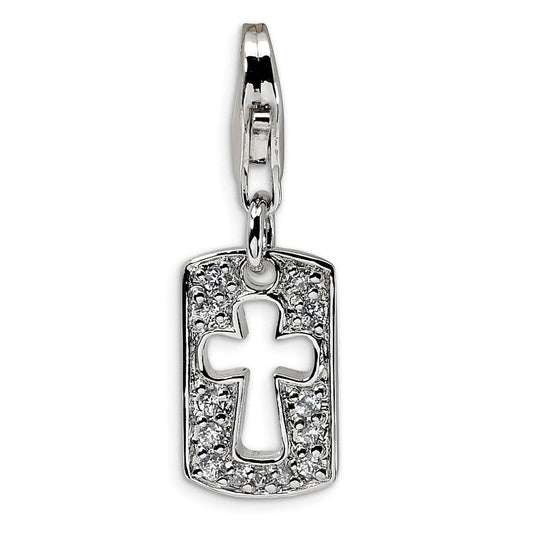 Sterling Silver CZ Cut-out Cross/Faith Clip-on w/Lobster Clasp Charm