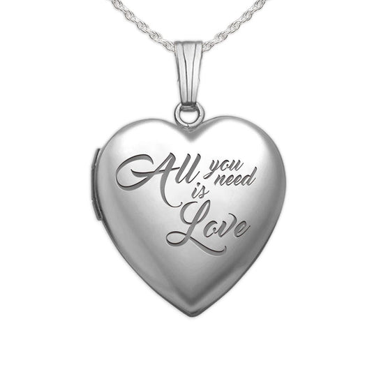 Sterling Silver "All You Need is Love" Heart Photo Locket