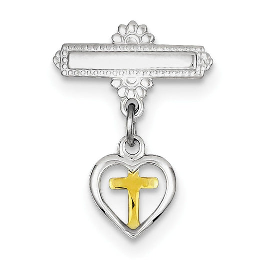 Sterling Silver Rhodium-plated & Vermeil Cross Pin