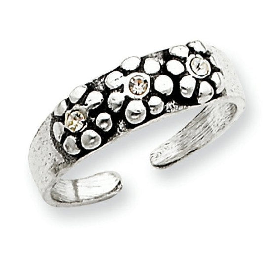 Sterling Silver Antiqued Flower w/CZ Toe Ring