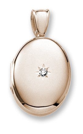 18k Premium Weight Yellow Gold Oval Locket w/ 5 pt. Diamond
