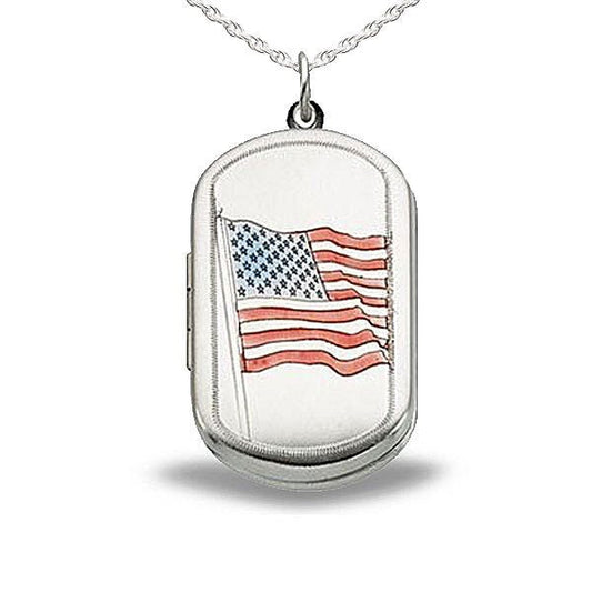 Sterling Silver American Flag Dog Tag Photo Locket