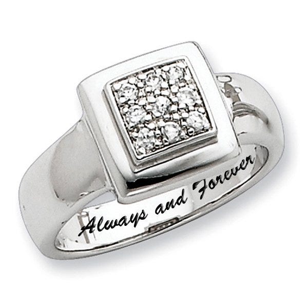 Sterling Silver Square Shaped w/ Round Cubic Zirconia Promise Ring