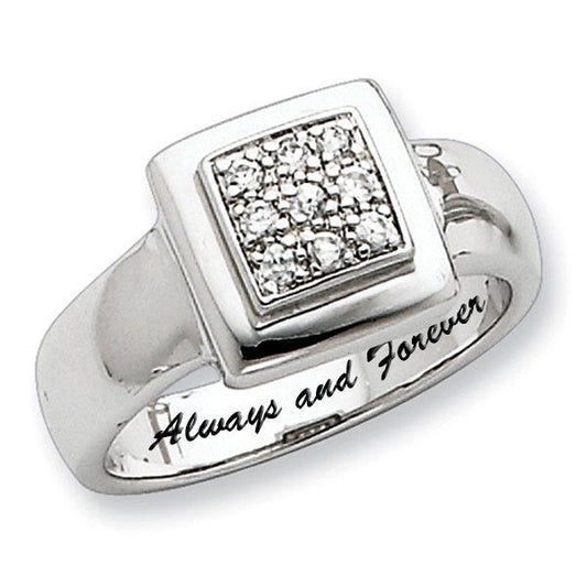 Sterling Silver Square Shaped w/ Round Cubic Zirconia Promise Ring