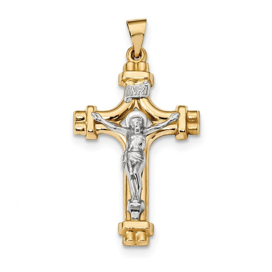 14k Two-tone Polished INRI Crucifix Pendant
