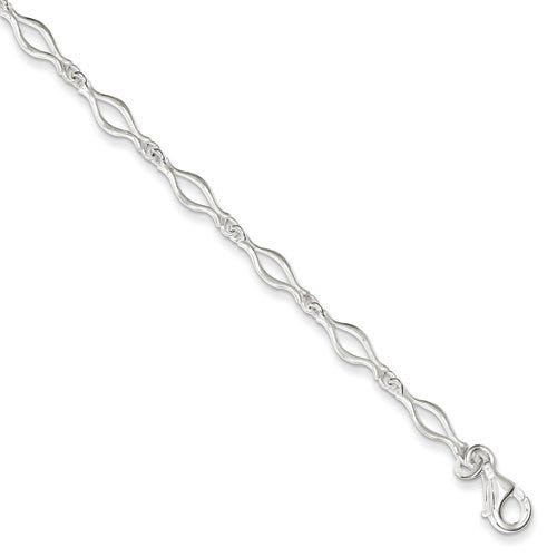 Sterling Silver Solid Polished Fancy Link Anklet