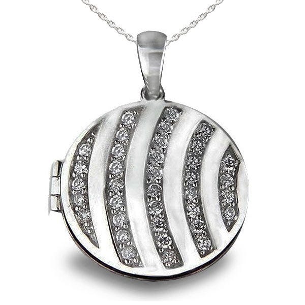 Sterling Silver Cubic Zirconia Round Photo Locket