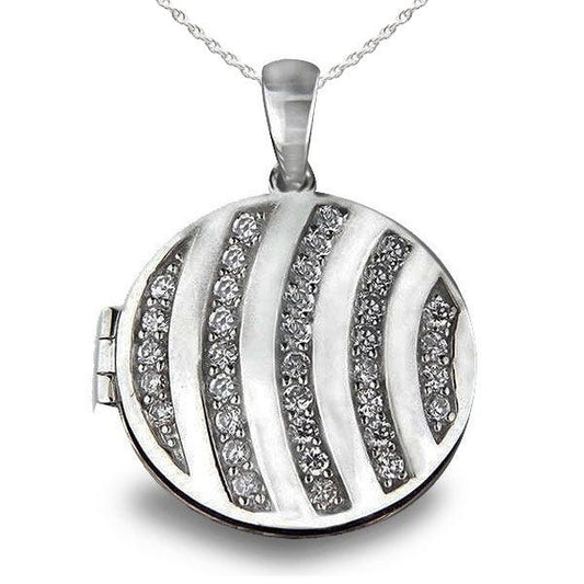 Sterling Silver Cubic Zirconia Round Photo Locket