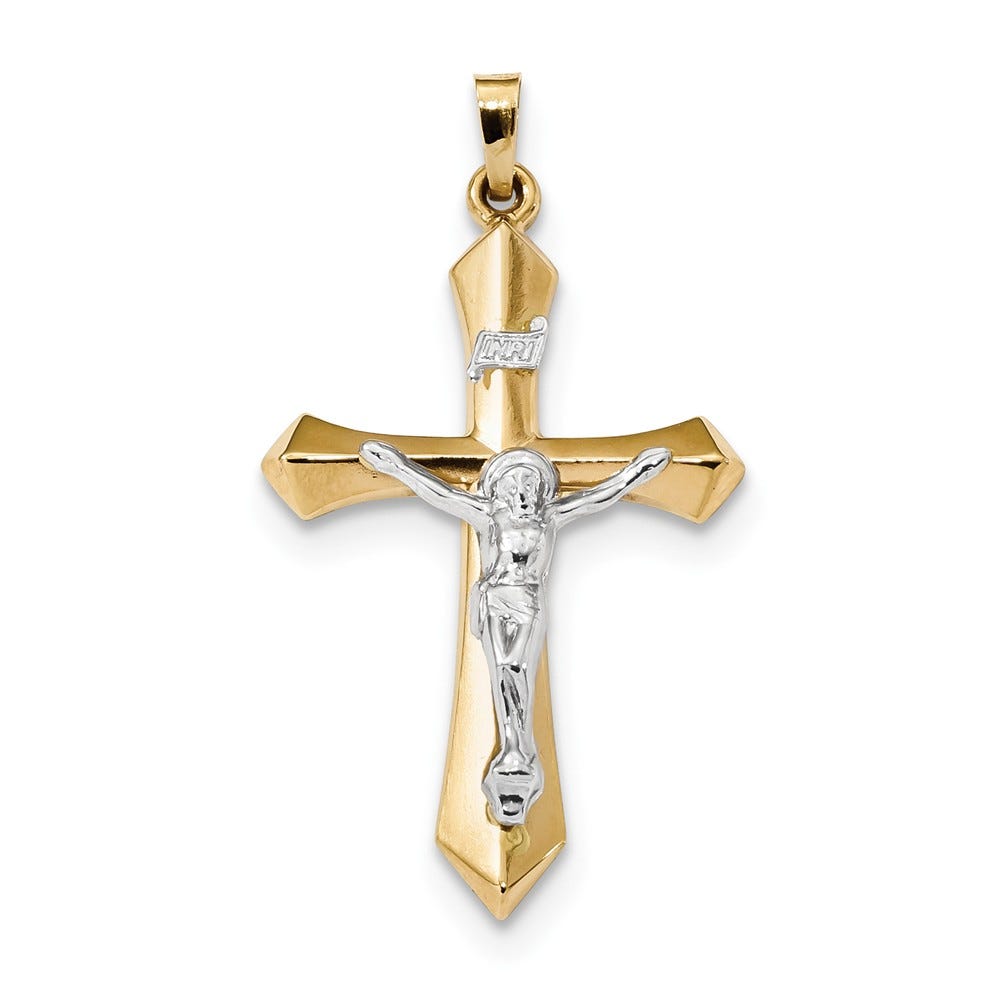 14k Two-tone Polished INRI Crucifix Pendant