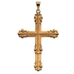 14K Yellow Gold LARGE FANCY CROSS PENDANT
