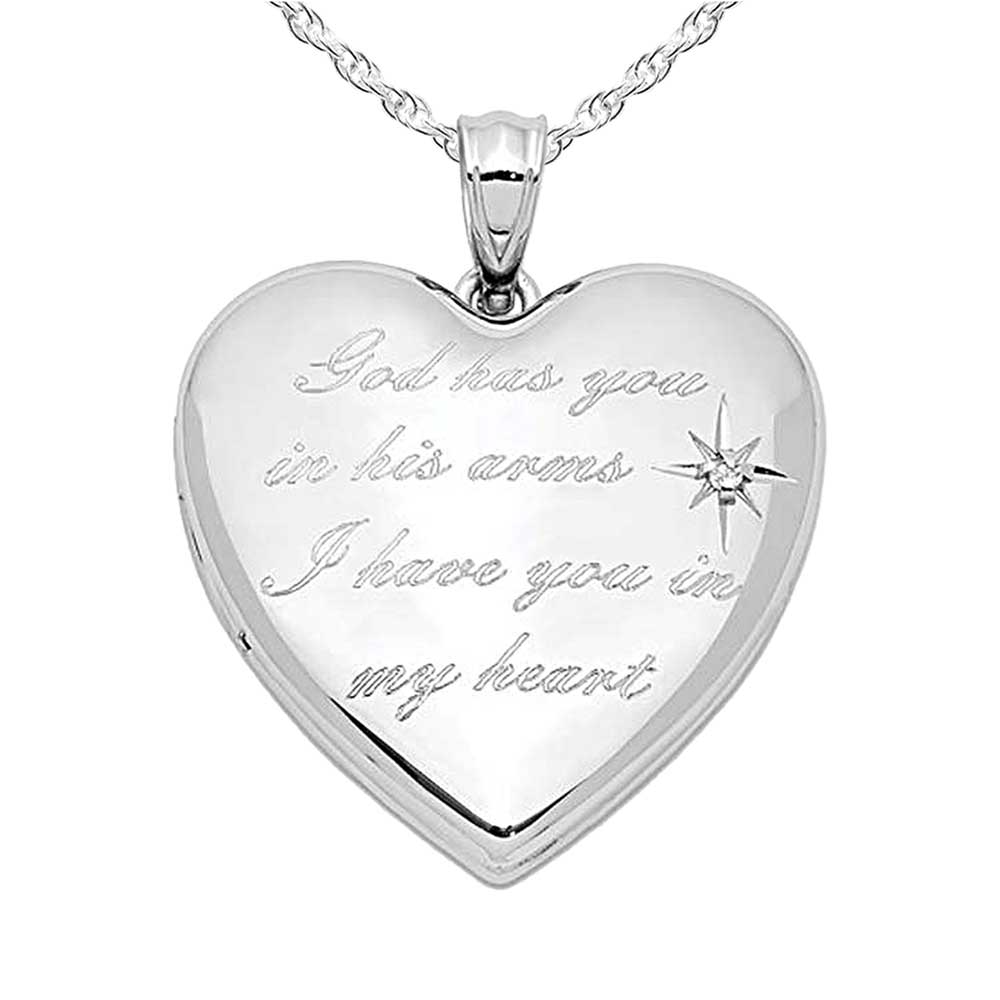 Sterling Silver 'God has you..' Diamond Heart Photo Locket