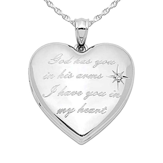 Sterling Silver 'God has you..' Diamond Heart Photo Locket