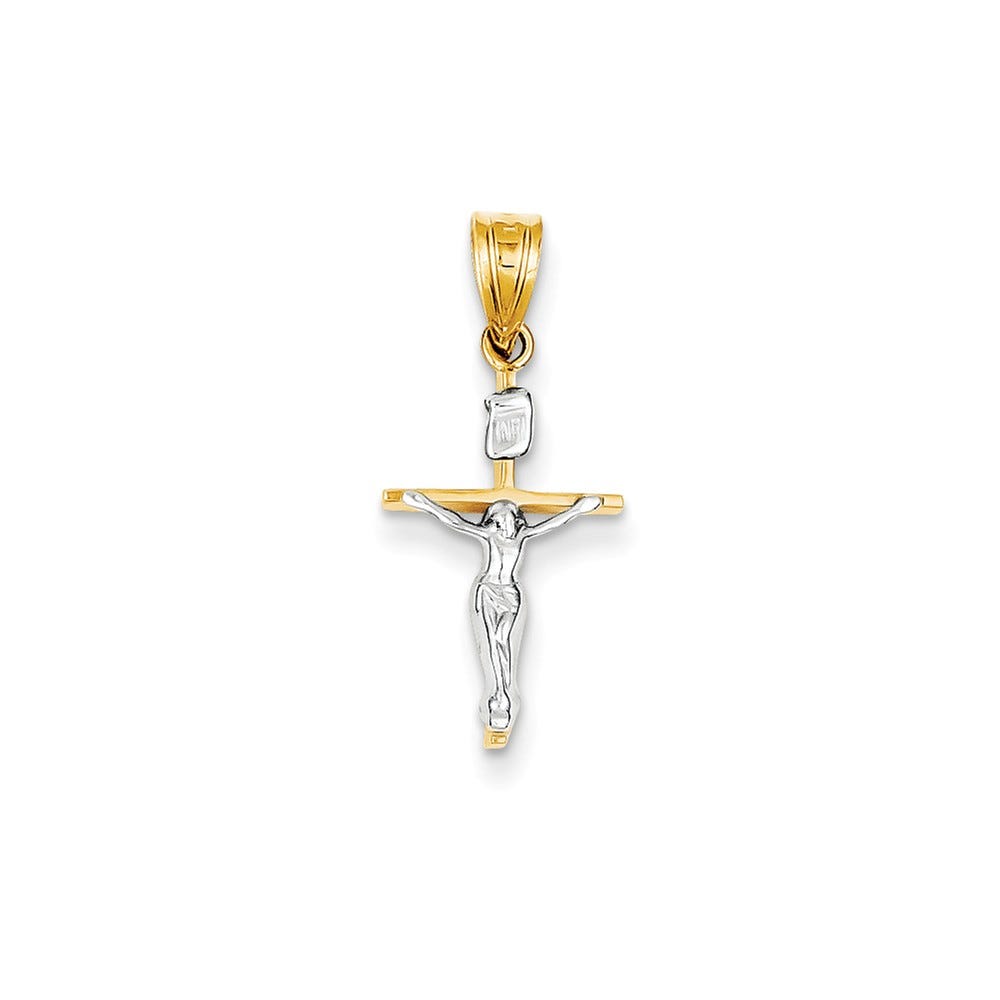 14k Two-tone INRI Crucifix Pendant