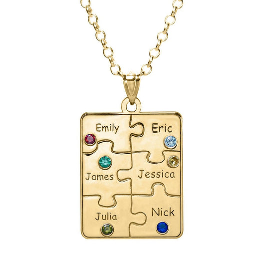 Personalized Family Six Piece Jigsaw Puzzle Pendant- Includes 18 Inch Chain