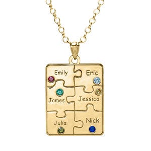 Personalized Family Six Piece Jigsaw Puzzle Pendant- Includes 18 Inch Chain