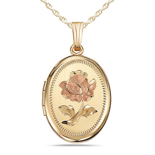 14K Gold Filled Rose Oval Photo Locket - 5/8 inch x 3/4 inch